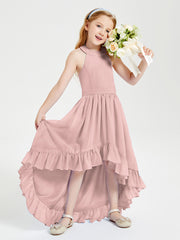 Boho Junior Bridesmaid Dresses Asymmetrical Cascading Skirt Dusty Rose