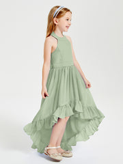 Boho Junior Bridesmaid Dresses Asymmetrical Cascading Skirt Dusty Sage