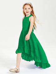 Boho Junior Bridesmaid Dresses Asymmetrical Cascading Skirt Emerald