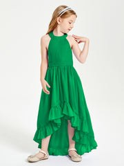Boho Junior Bridesmaid Dresses Asymmetrical Cascading Skirt Emerald
