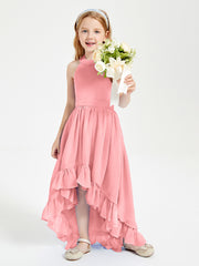 Boho Junior Bridesmaid Dresses Asymmetrical Cascading Skirt Flamingo
