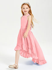 Boho Junior Bridesmaid Dresses Asymmetrical Cascading Skirt Flamingo