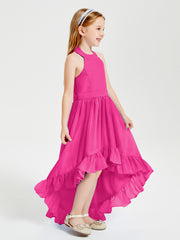 Boho Junior Bridesmaid Dresses Asymmetrical Cascading Skirt Fuchsia