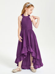 Boho Junior Bridesmaid Dresses Asymmetrical Cascading Skirt Grape