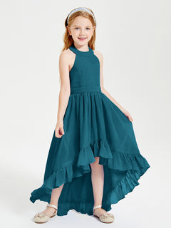 Boho Junior Bridesmaid Dresses Asymmetrical Cascading Skirt Ink Blue