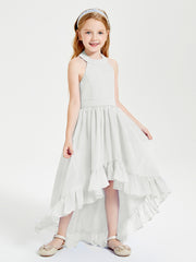 Boho Junior Bridesmaid Dresses Asymmetrical Cascading Skirt Ivory