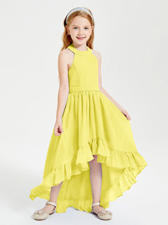 Boho Junior Bridesmaid Dresses Asymmetrical Cascading Skirt Lemon