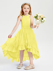 Boho Junior Bridesmaid Dresses Asymmetrical Cascading Skirt Lemon