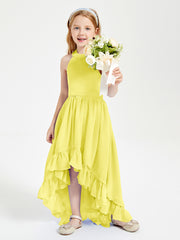 Boho Junior Bridesmaid Dresses Asymmetrical Cascading Skirt Lemon