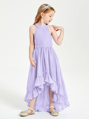 Boho Junior Bridesmaid Dresses Asymmetrical Cascading Skirt Lilac
