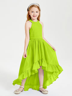 Boho Junior Bridesmaid Dresses Asymmetrical Cascading Skirt Lime Green