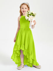 Boho Junior Bridesmaid Dresses Asymmetrical Cascading Skirt Lime Green