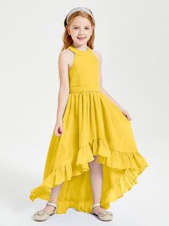 Boho Junior Bridesmaid Dresses Asymmetrical Cascading Skirt Marigold