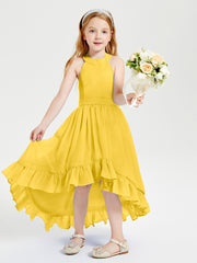 Boho Junior Bridesmaid Dresses Asymmetrical Cascading Skirt Marigold