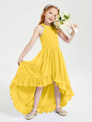 Boho Junior Bridesmaid Dresses Asymmetrical Cascading Skirt Marigold