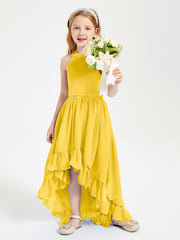 Boho Junior Bridesmaid Dresses Asymmetrical Cascading Skirt Marigold