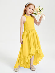 Boho Junior Bridesmaid Dresses Asymmetrical Cascading Skirt Marigold