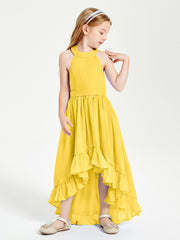Boho Junior Bridesmaid Dresses Asymmetrical Cascading Skirt Marigold