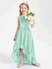 Boho Junior Bridesmaid Dresses Asymmetrical Cascading Skirt Mint Green