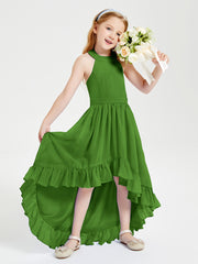 Boho Junior Bridesmaid Dresses Asymmetrical Cascading Skirt Moss
