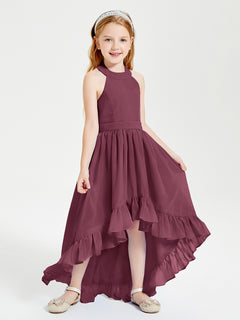 Boho Junior Bridesmaid Dresses Asymmetrical Cascading Skirt Mulberry