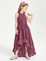 Boho Junior Bridesmaid Dresses Asymmetrical Cascading Skirt Mulberry