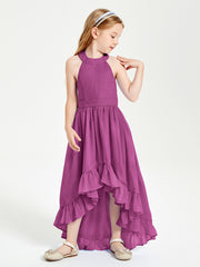 Boho Junior Bridesmaid Dresses Asymmetrical Cascading Skirt Orchid