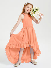 Boho Junior Bridesmaid Dresses Asymmetrical Cascading Skirt Papaya