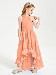Boho Junior Bridesmaid Dresses Asymmetrical Cascading Skirt Papaya