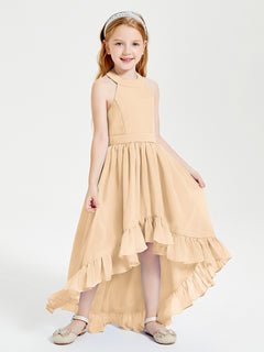 Boho Junior Bridesmaid Dresses Asymmetrical Cascading Skirt Peach