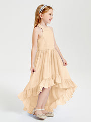 Boho Junior Bridesmaid Dresses Asymmetrical Cascading Skirt Peach