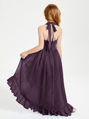 Boho Junior Bridesmaid Dresses Asymmetrical Cascading Skirt Plum