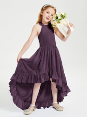 Boho Junior Bridesmaid Dresses Asymmetrical Cascading Skirt Plum