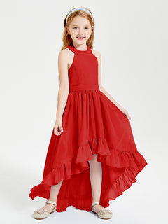 Boho Junior Bridesmaid Dresses Asymmetrical Cascading Skirt Red