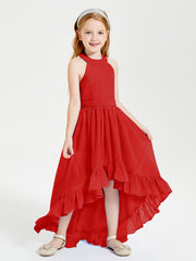 Boho Junior Bridesmaid Dresses Asymmetrical Cascading Skirt Red