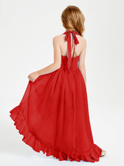 Boho Junior Bridesmaid Dresses Asymmetrical Cascading Skirt Red