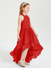 Boho Junior Bridesmaid Dresses Asymmetrical Cascading Skirt Red