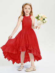 Boho Junior Bridesmaid Dresses Asymmetrical Cascading Skirt Red