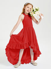 Boho Junior Bridesmaid Dresses Asymmetrical Cascading Skirt Red