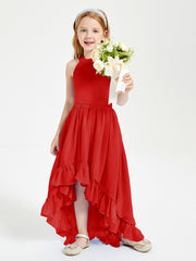 Boho Junior Bridesmaid Dresses Asymmetrical Cascading Skirt Red