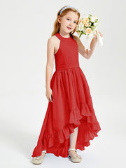 Boho Junior Bridesmaid Dresses Asymmetrical Cascading Skirt Red