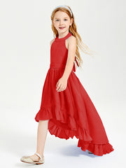 Boho Junior Bridesmaid Dresses Asymmetrical Cascading Skirt Red