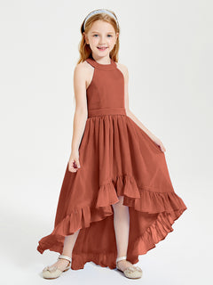 Boho Junior Bridesmaid Dresses Asymmetrical Cascading Skirt Rust