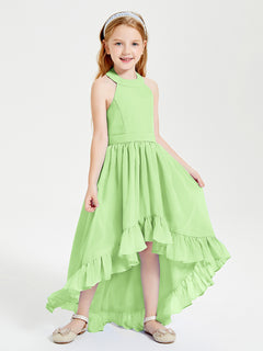 Boho Junior Bridesmaid Dresses Asymmetrical Cascading Skirt Sage