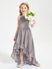 Boho Junior Bridesmaid Dresses Asymmetrical Cascading Skirt Silver