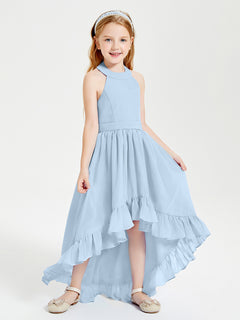 Boho Junior Bridesmaid Dresses Asymmetrical Cascading Skirt Sky Blue