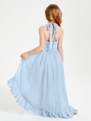 Boho Junior Bridesmaid Dresses Asymmetrical Cascading Skirt Sky Blue
