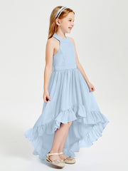 Boho Junior Bridesmaid Dresses Asymmetrical Cascading Skirt Sky Blue