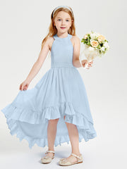 Boho Junior Bridesmaid Dresses Asymmetrical Cascading Skirt Sky Blue