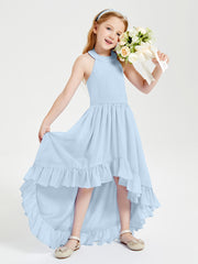 Boho Junior Bridesmaid Dresses Asymmetrical Cascading Skirt Sky Blue